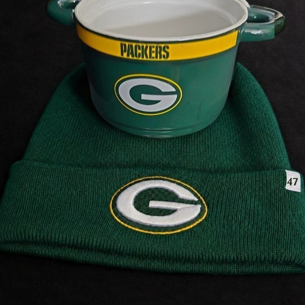 Green Bay Packers Tailgate Bundle '47 Brand Knit Beanie & Ceramic Soup Mug Bowl